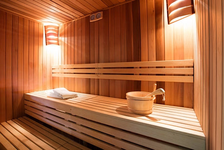 Inside of a high end wooden sauna