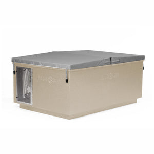 Beige BlueCube CoreChill 3 Elite Cold Plunge Tub with spa cover which is commercial grade and handmade in America