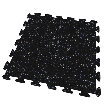 A black and blue and gray ecore athletic interlocking rubber gym flooring tile for homes