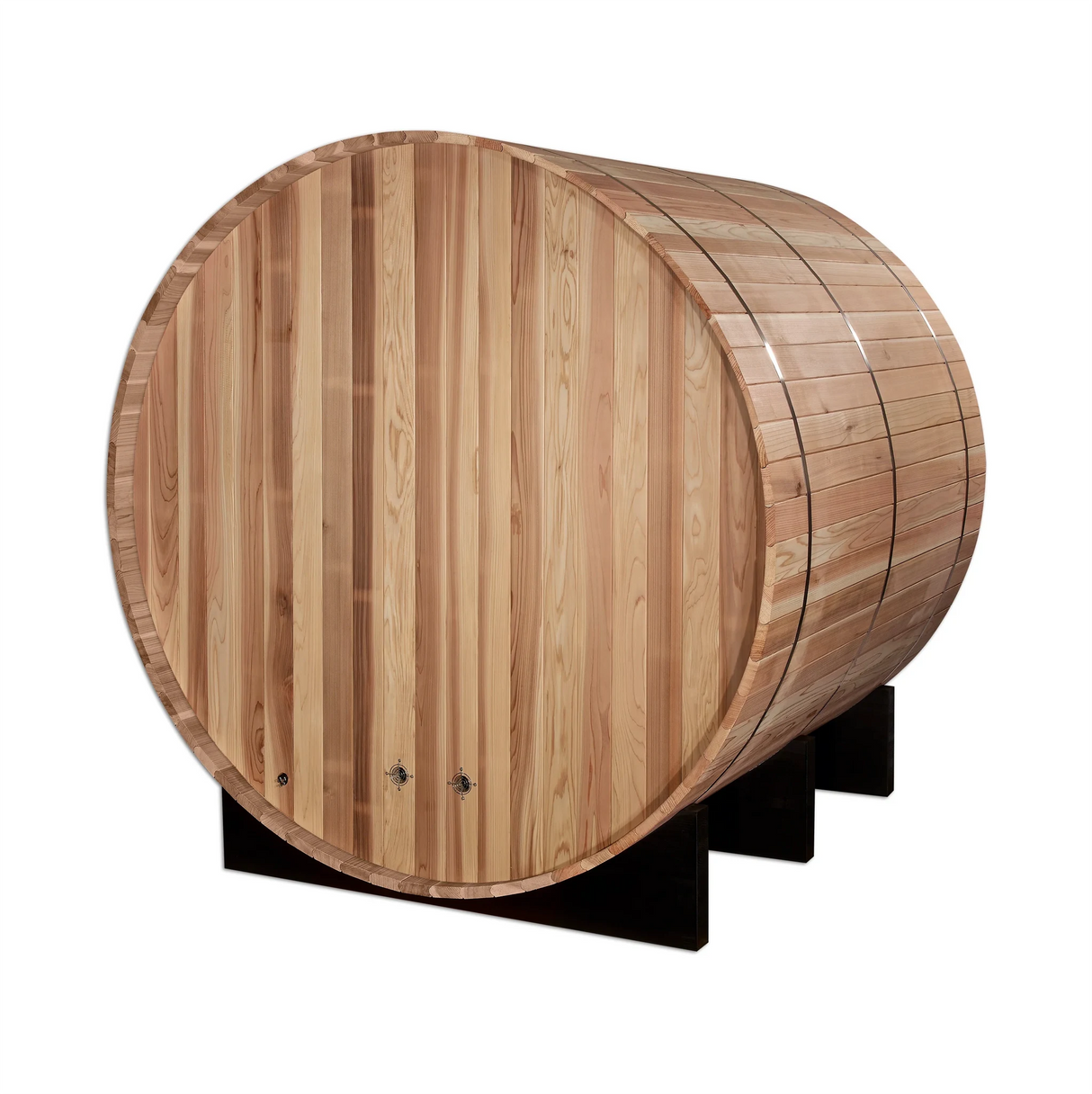 Golden Designs Arosa model barrel shaped sauna with a 4 person capacity which is built for outside use