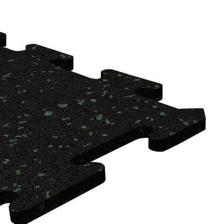 A black and green Ecore Athletic interlocking rubber gym flooring tile for homes