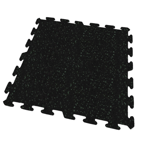 A black and green Ecore Athletic interlocking rubber gym flooring tile for homes