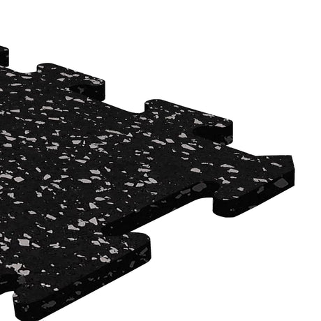 A black and gray Ecore Athletic interlocking rubber gym flooring tile for homes