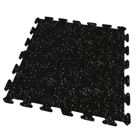 A black and gray ecore athletic interlocking rubber gym flooring tile for homes