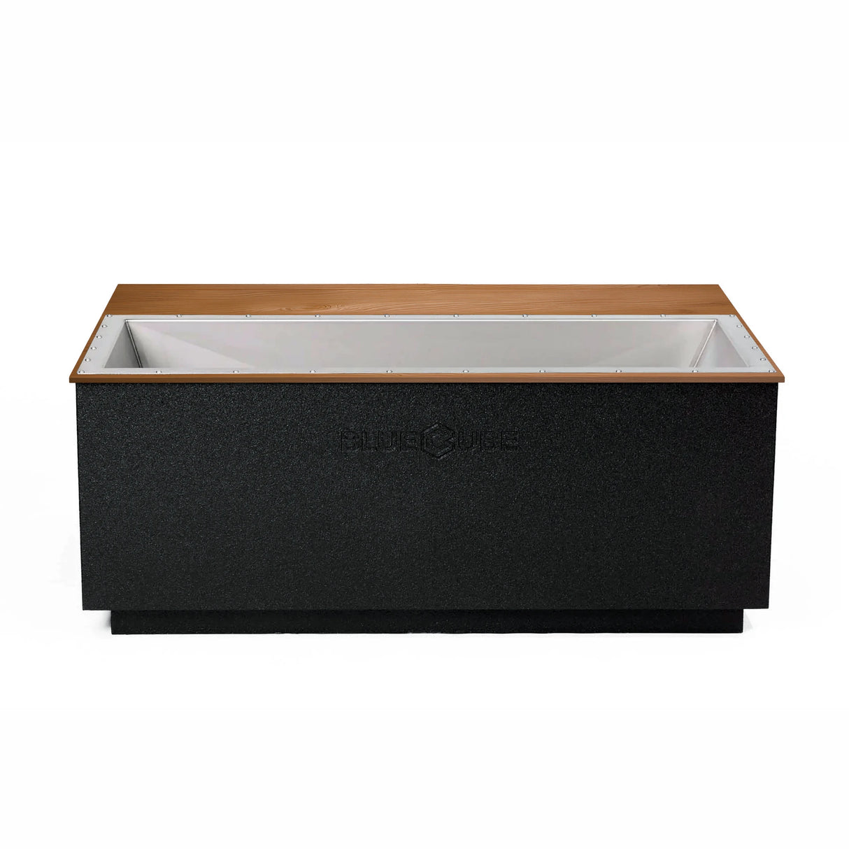 Black BlueCube CoreChill 3 Elite Cold Plunge Tub with mahogany top which is commercial grade and handmade in America