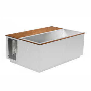 White BlueCube CoreChill 3 Elite Cold Plunge Tub with mahogany top which is commercial grade and handmade in America