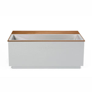 White BlueCube CoreChill 3 Elite Cold Plunge Tub with mahogany top which is commercial grade and handmade in America