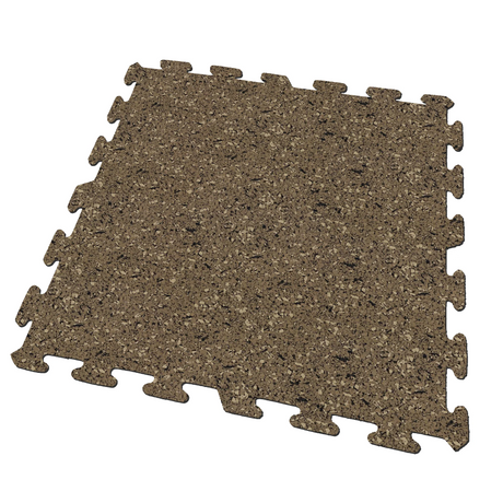 A mostly brown and sand colored Ecore Athletic interlocking rubber gym flooring tile for homes