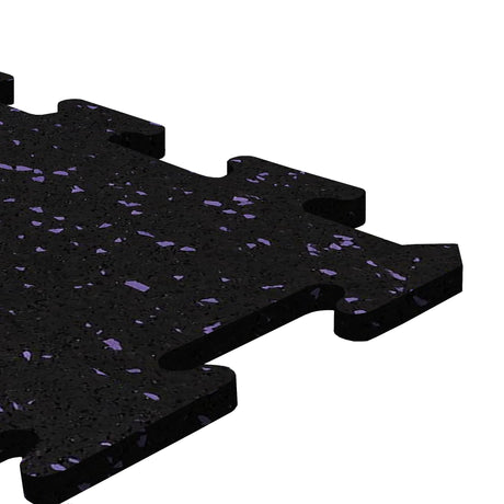 A black and purple Ecore Athletic interlocking rubber gym flooring tile for homes