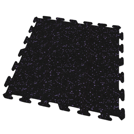 A black and purple Ecore Athletic interlocking rubber gym flooring tile for homes