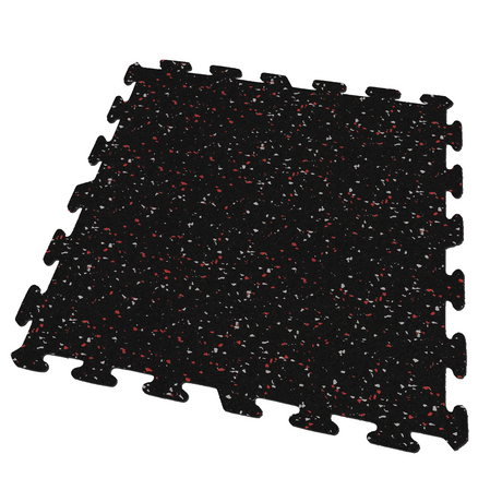 A black and red and gray ecore athletic interlocking rubber gym flooring tile for homes