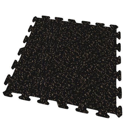 A black and brown Ecore Athletic interlocking rubber gym flooring tile for homes