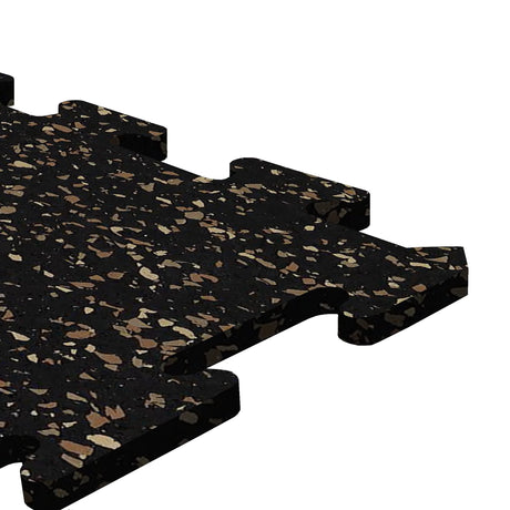 A black, brown, tan, and sand colored Ecore Athletic interlocking rubber gym flooring tile for homes