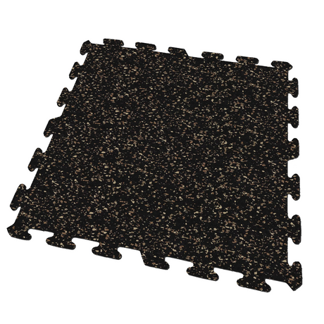 A black, brown, tan, and sand colored Ecore Athletic interlocking rubber gym flooring tile for homes